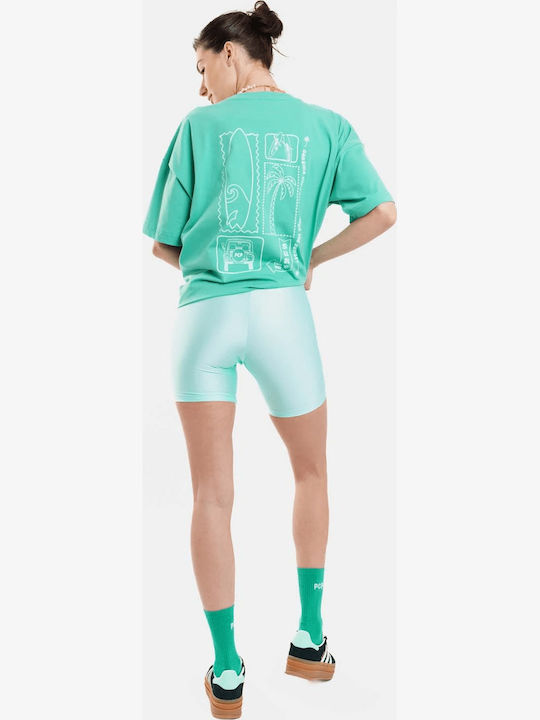 Silk Print Γυναικείο Oversized Crop T-shirt Ριγέ Πράσινο