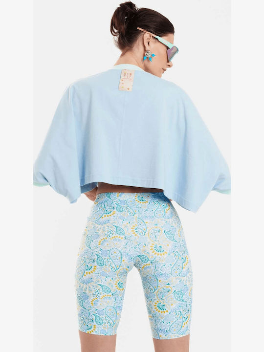 Sloutsy Γυναικείο Crop Top Βαμβακερό Κοντομάνικο Ριγέ Γαλάζιο