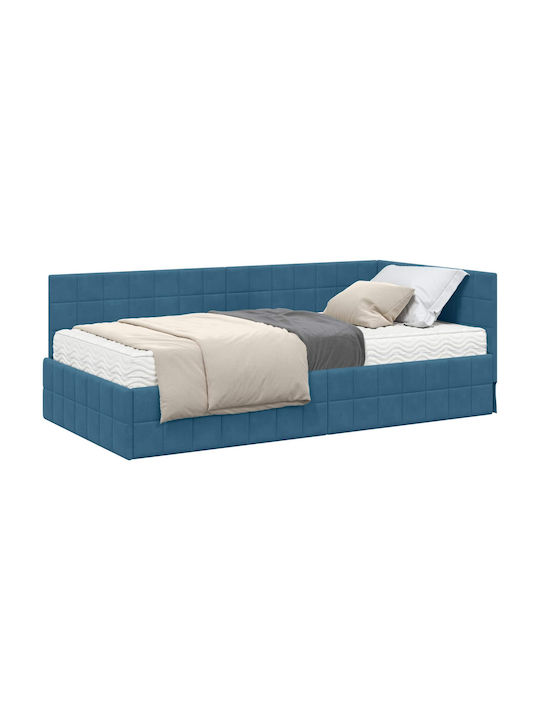 Einzelbett Mit Samt Blau Mit Lattenrost & Matratze 94x200cm