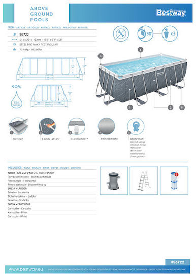 Bestway Schwimmbecken 8.124lt mit Metallic-Rahmen 412x201x122cm Grau