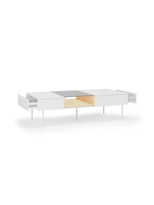 Mirbelo 106 Rectangular Central Coffee Table Glass with Drawers Oak White M132xP61xY39cm