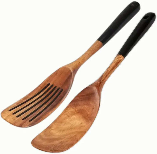 Set Of Kyoto Wooden Minimal Handle And Japanese Aesthetic Spatulas 2 Pieces Pgsi0013