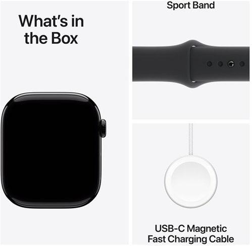 Apple Watch Series 10 Aluminum 42mm Waterproof with Heart Rate Monitor (Jet Black with Black Sport Band - M/L)