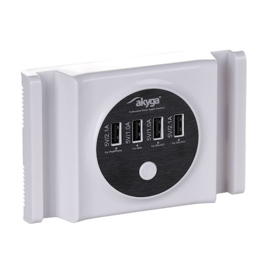Akyga Charging Stand with 4 USB-A Ports 30W in White color (AK-TB-05)