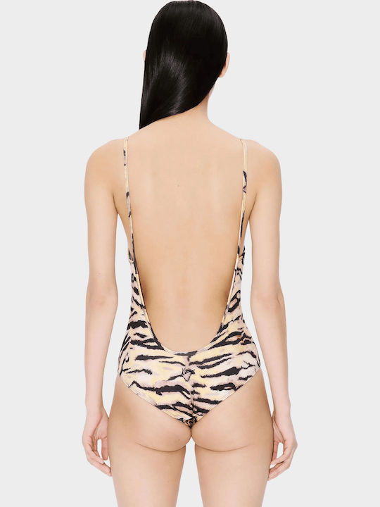 One Piece Swimsuit Floral Brown
