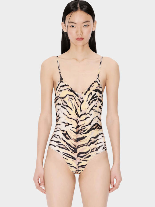 One Piece Swimsuit Floral Brown