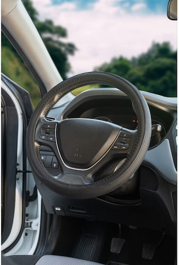 Cartech Κάλυμμα Τιμονιού Αυτοκινήτου με Διάμετρο 38εκ. Μαύρο με Μαύρη Ραφή