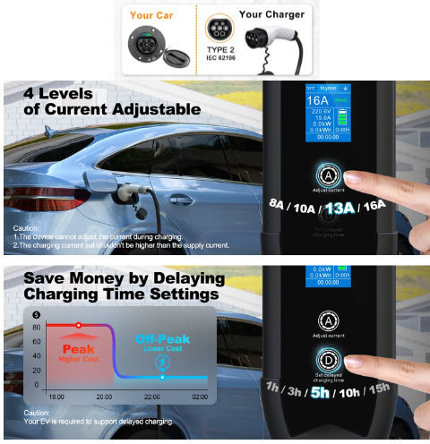 Feyree Φορητός Μονοφασικός Σταθμός Φόρτισης 3.5kW με Ενσωματωμένο Καλώδιο Type 2
