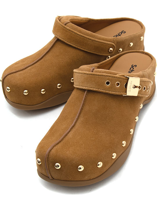 Pescura Suede Mules with High Heel in Tabac Brown Colour
