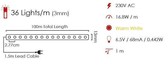 Christmas Light Tube Green 220V 36 Light Bulbs 1m IP20