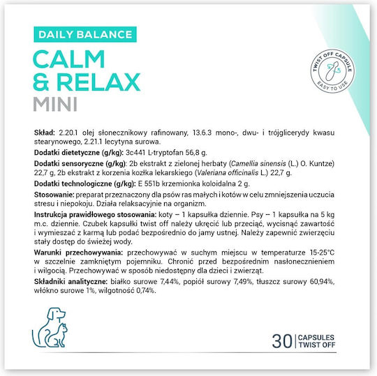 VetExpert Calm&relax Mini Dog and Cat Multivitamin Oil 30caps for Anxiety & Stress Management