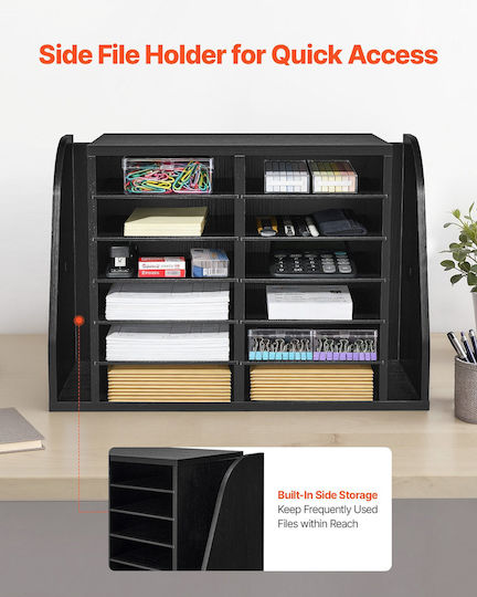 Vevor Document Organizer 12 Slots Office Side Vertical Storage Wooden Letter Divider Particle Board Desktop Office Organizer Files Documents Papers Black
