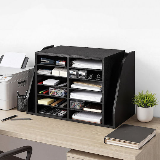 Vevor Document Organizer 12 Slots Office Side Vertical Storage Wooden Letter Divider Particle Board Desktop Office Organizer Files Documents Papers Black