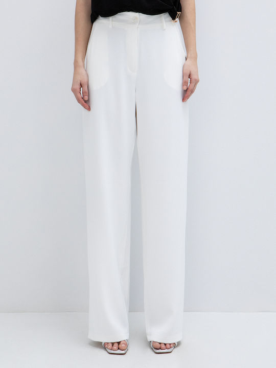 Women's Fabric Trousers in Straight Leg Beige