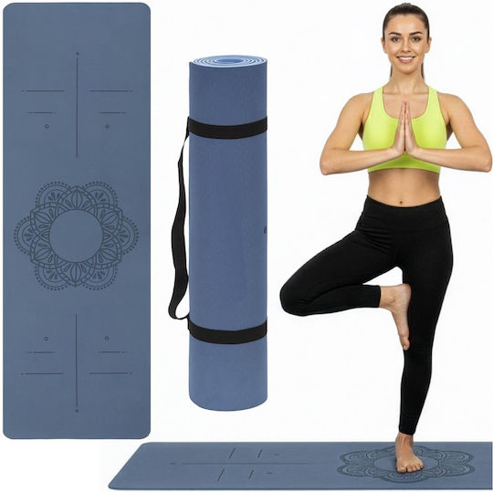 Sersimo Trainingsmatte Yoga Blau mit Tragegurt (183x61x0.6cm)