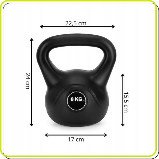 Kettlebell 8 Kg Fontă Durabil Acoperire Abs 24x23 Cm Negru