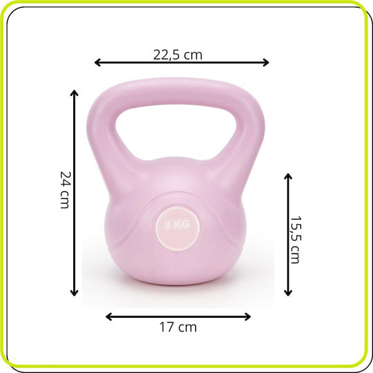 Kettlebell 8 Kg Bitum Durabil Acoperire Abs 23x24 Cm Roz