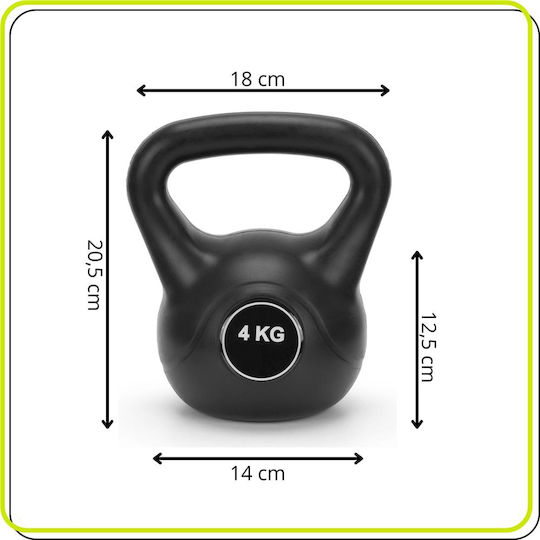 Kettlebell 4 Kg Cast Iron Durable Abs Coating 21x23 Cm Black