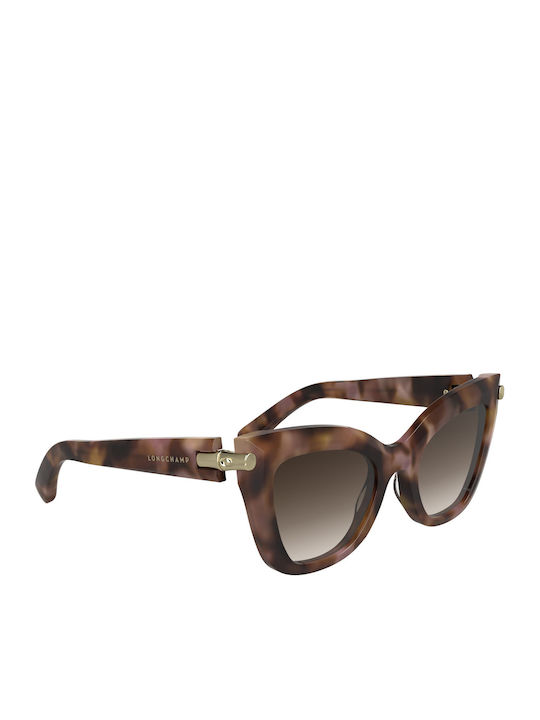Longchamp Longchamp Women's Sunglasses with Brown Horn-Rimmed Frame and Gray Lenses