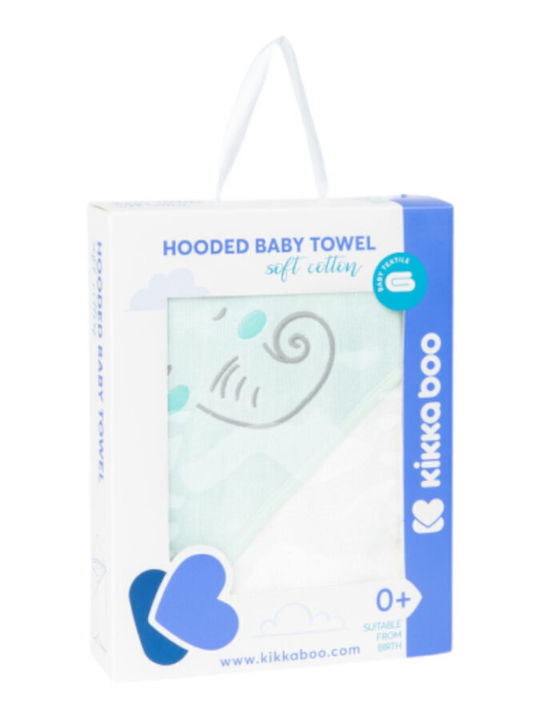 Kikka Boo Baby Bath Towel-Bathrobe Hooded Elephant Time Green 90x90cm