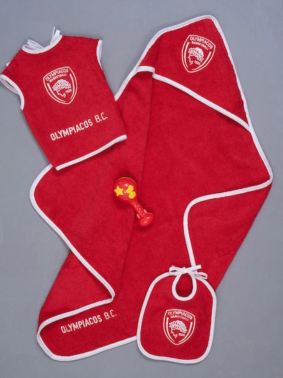 Palamaiki Βρεφικό Σετ Λουτρού με Κουκούλα Official Team Licenced Olympiacos Κόκκινο 75x75εκ.