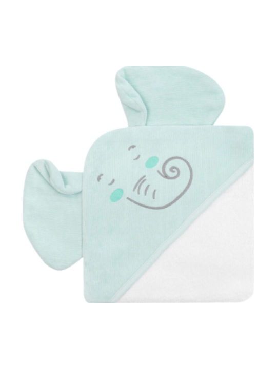 Kikka Boo Baby Bath Towel-Bathrobe Hooded Elephant Time Green 90x90cm