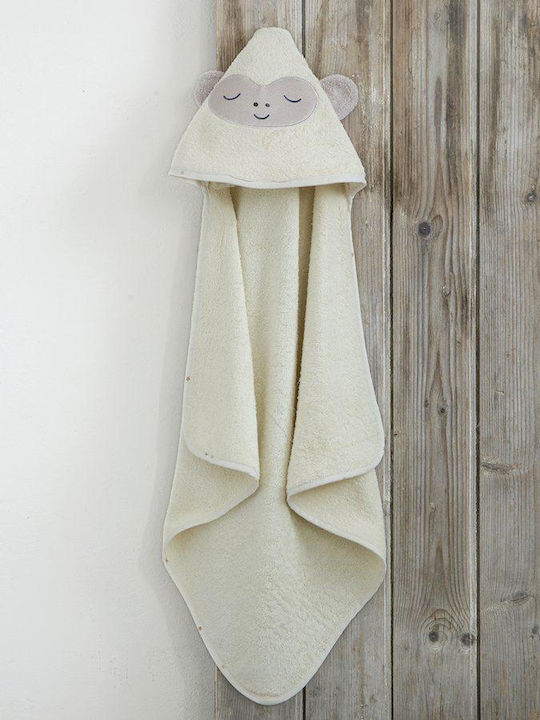 Nima Baby Bath Towel Hooded Zoo Party Ecru 75x75cm