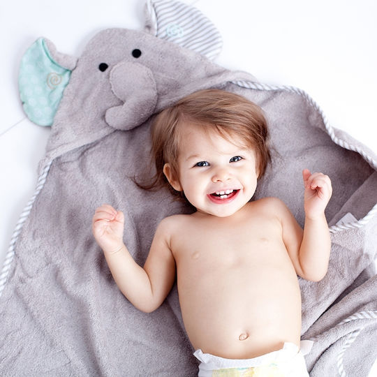 Zoocchini Baby-Badetuch mit Kapuzen Elle The Elephant Grau 76x76cm