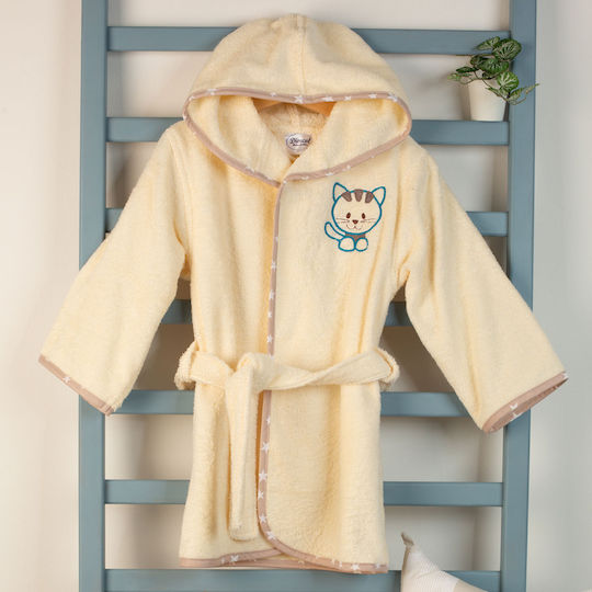 Dimcol Kids Bathrobe Kitty Ecru with Hood