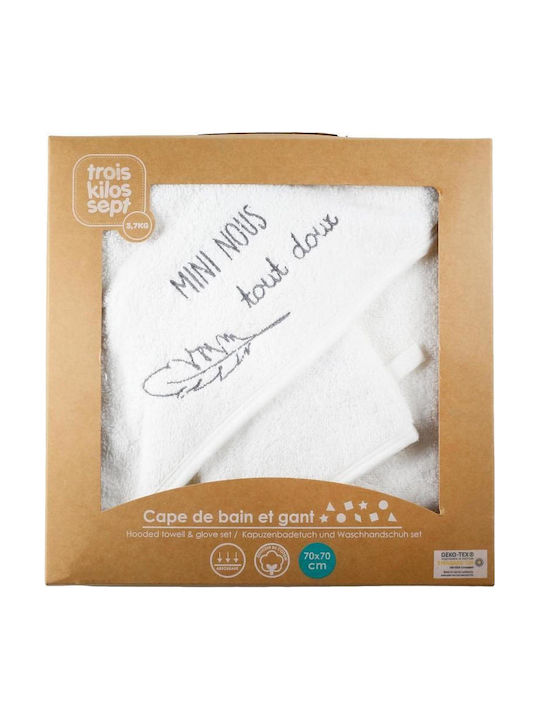 Trois Kilos Sept Baby Hooded Towel White 70x70cm