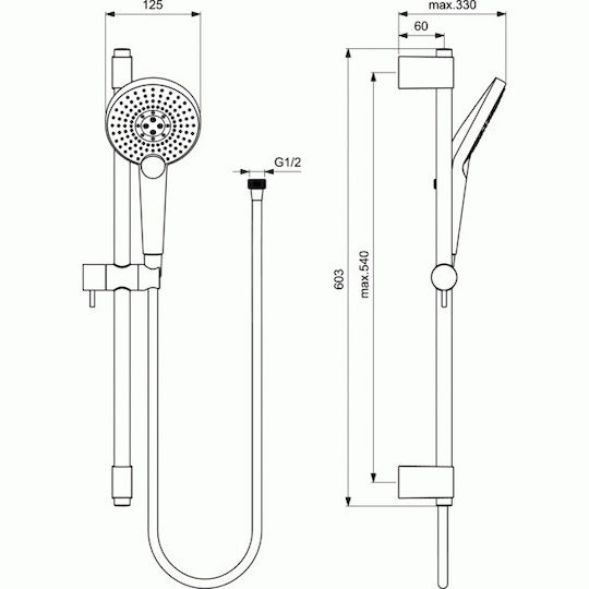 Ideal Standard Idealrain EVO Round Βέργα Ντουζ με Τηλέφωνο και Σπιράλ