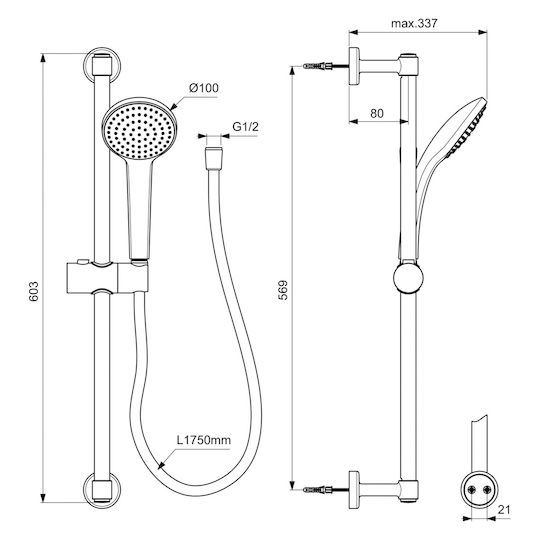 Ideal Standard Idealrain Bară de duș cu telefon și spirală Ideal Standard Idealrain Bară de duș cu telefon și spirală