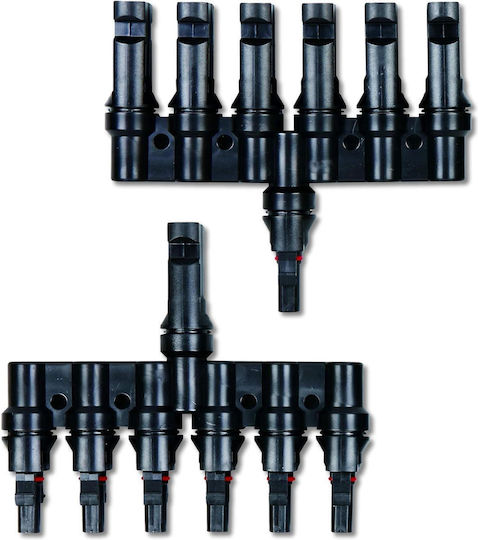 Conector Solar MC4 Splitter Tip T 1 La 6 – Pereche M→ffffff + F→mmmmmm 1500V DC 50A IP68 Material PPO Rezistent UV Cablu 2.5 mm2 4 mm2 6 mm2 – Onuvio
