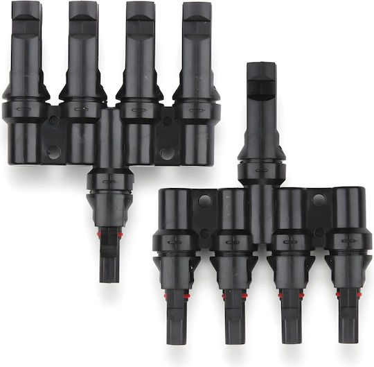 Conector Solar MC4 Splitter Tip T 1 La 4 – Pereche M→ffff + F→mmmm 1500V DC 50A IP68 Material PPO Rezistent UV Cablu 2.5 mm² 4 mm² 6 mm² – Onuvio