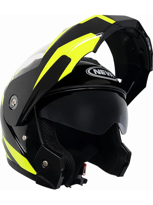 FIXATO Neva Black/Green Motorcycle Helmet Flip-Up ECE 22.06 with Sun Visor