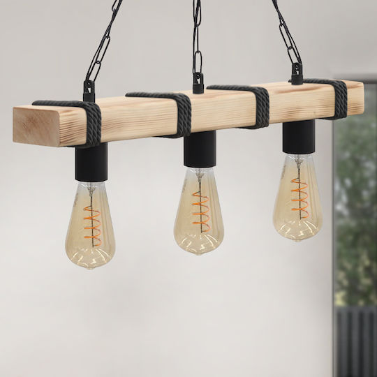Megapap Vero Pendant Ceiling Light Black with Rope for E27 Socket 50x8x65cm