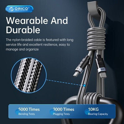 Orico Braided USB 2.0 Cable USB-C Male - USB-C 100W Black 1m C2CZ-10-BK-BP