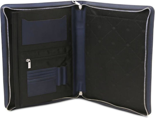 Leather Document Briefcase Handle Costantino Dark Blue