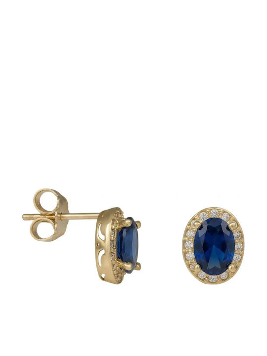 Stud Earrings Made of 14K Gold with Blue Stones