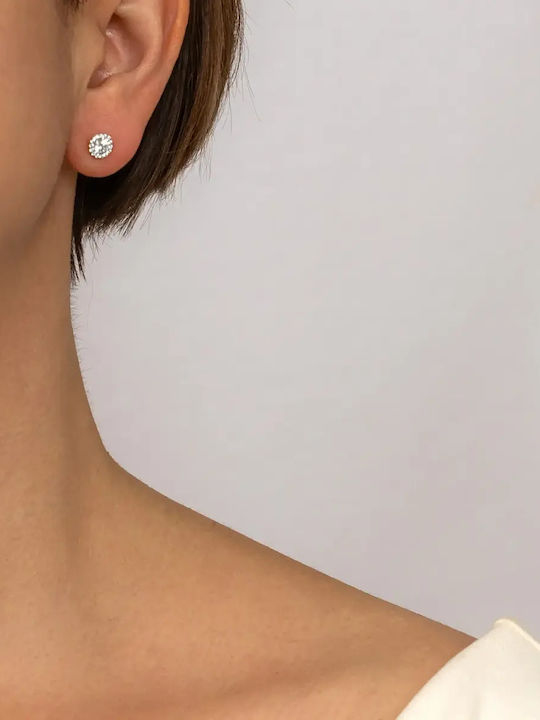 Single Stud Earrings Made of 9K White Gold with Stones
