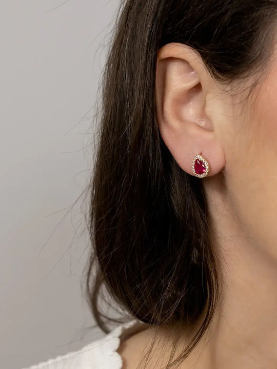 Ohrringe Stecknadelverschluss aus Gold 14K mit roten Steinen