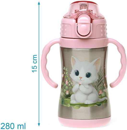 Kiokids Kiokids Kinder Trinkflasche Thermos Rostfreier Stahl mit Stroh Rosa 280ml