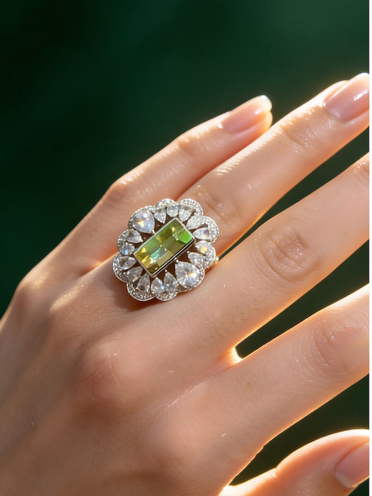 Chrysothemiss Women's Ring Verdant Royale Impressive Ring Green Zircon Stone Luxury Vintage Jewelry