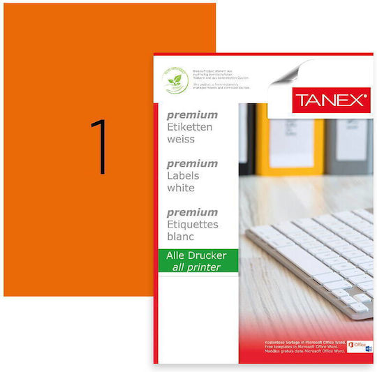 Tanex Αυτοκόλλητες Ετικέτες Α4 Ορθογώνιες 210x297mm