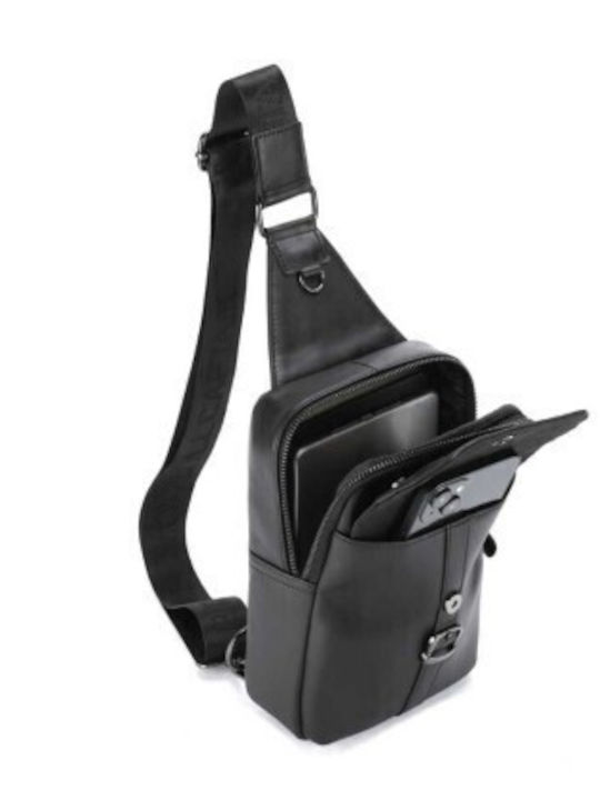 Leather Men's Sling Bag Black