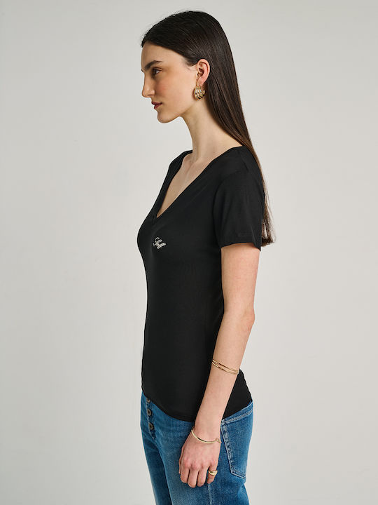 Γυναικείο T-shirt με V Λαιμόκοψη Μαυρο