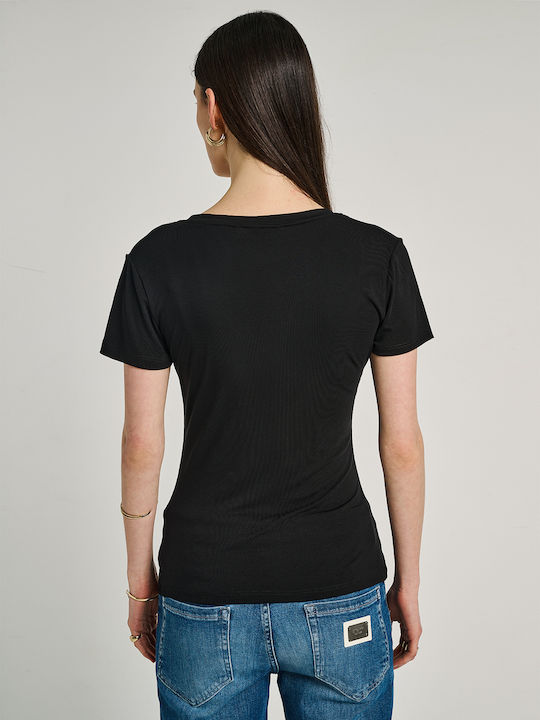 Γυναικείο T-shirt με V Λαιμόκοψη Μαυρο