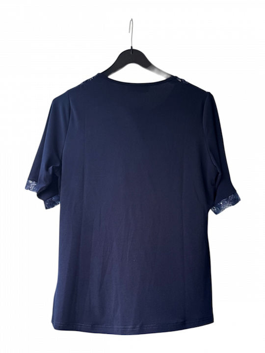 Women's Short Sleeve Navy Blue Blouse 159-253