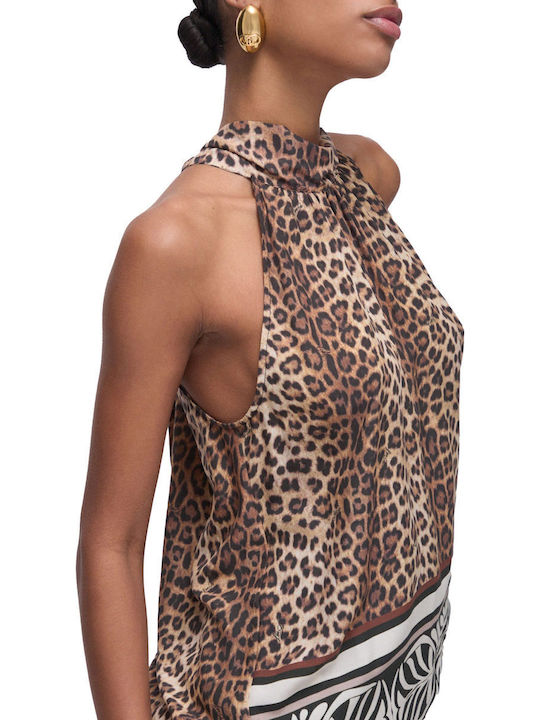 Women's Sleeveless Top Animal Print Beige-Brown VA6051TS123 V9789