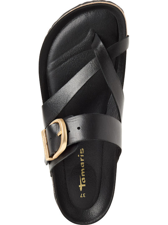 Damentliche Leder Flache Sandalen Schwarz